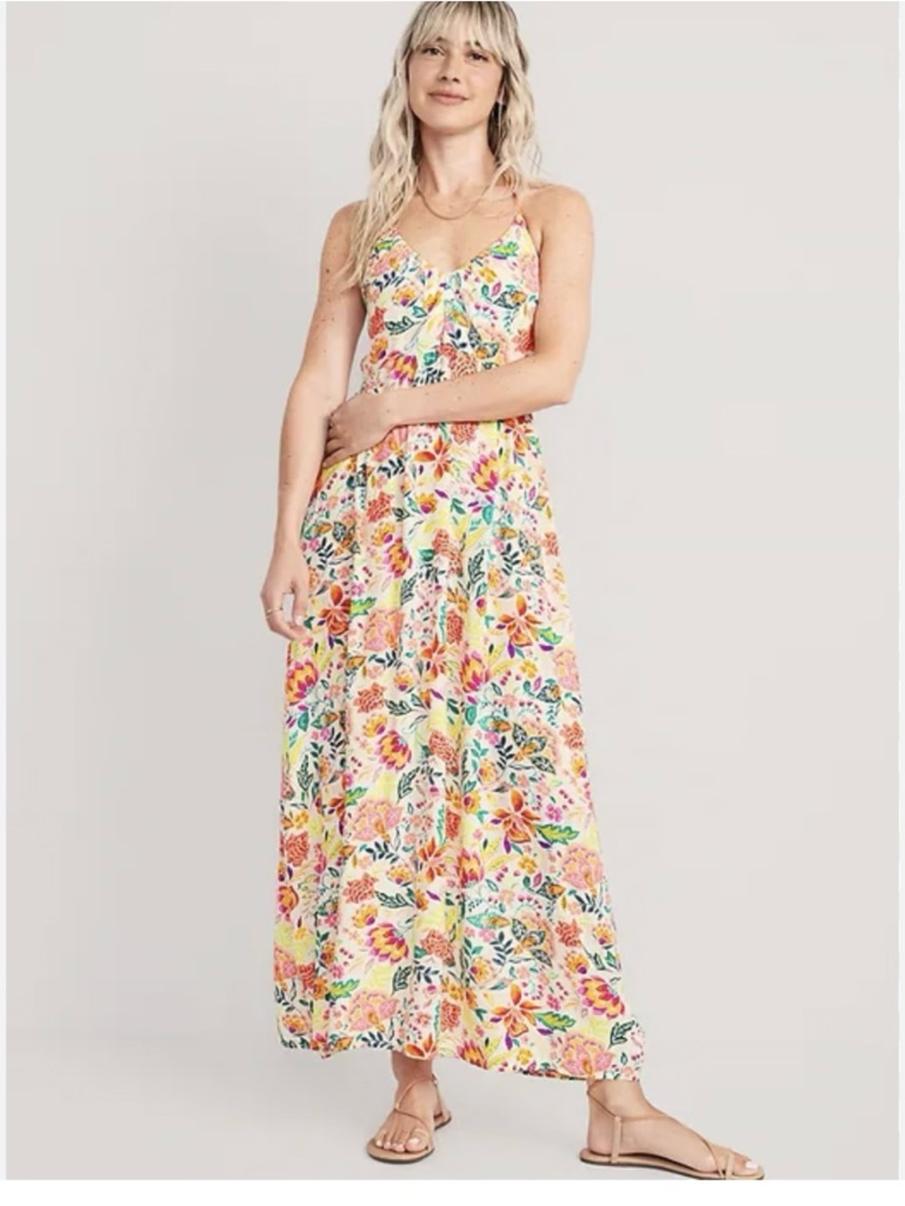 Old Navy Floral Spaghetti-Strap Maxi Dress in Cream and Multicolor